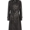 Womens Black Leather Trench Coat