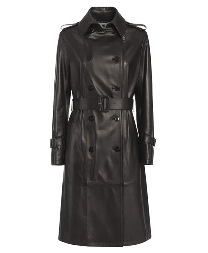 Womens Black Leather Trench Coat
