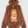 Women's Care Bears x Adidas 2026 Brown Fur Hooded Zip-Up Jacket