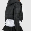 Women's Cropped Black Hooded Puffer Jacket