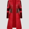 Womens Red Leather Scarlet Witch Trench Coat
