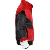 Nightcrawler cosplay red and black leather jacket with erect collar and zipper closure
