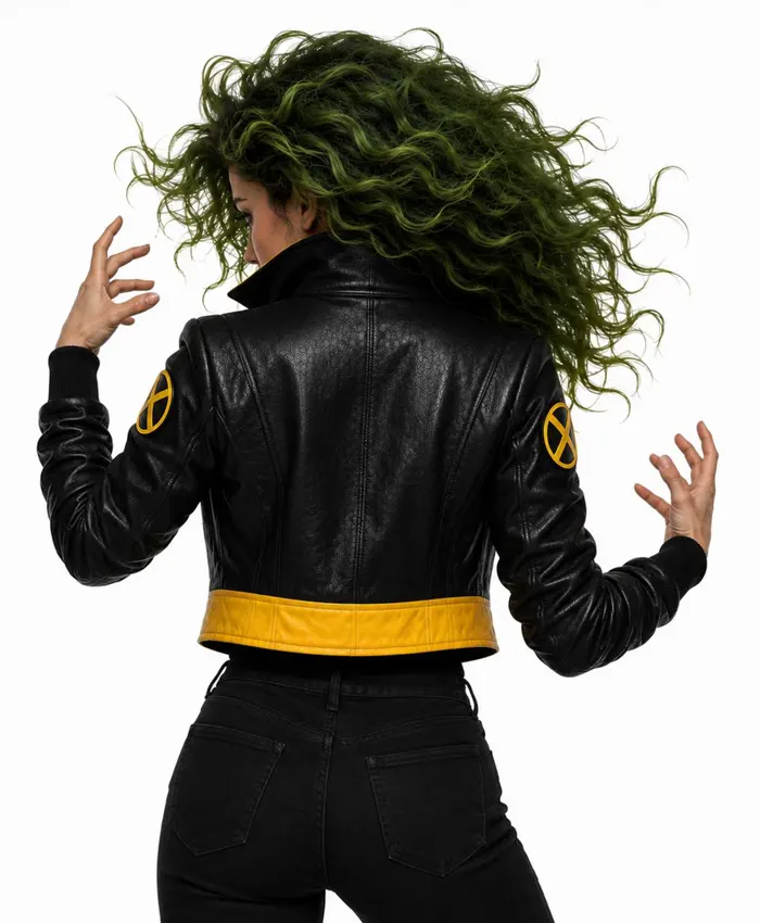 X-Men Rogue Black Yellow Leather Costume Jacket Back