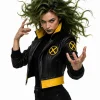 X-Men Rogue Black Yellow Leather Jacket Womens