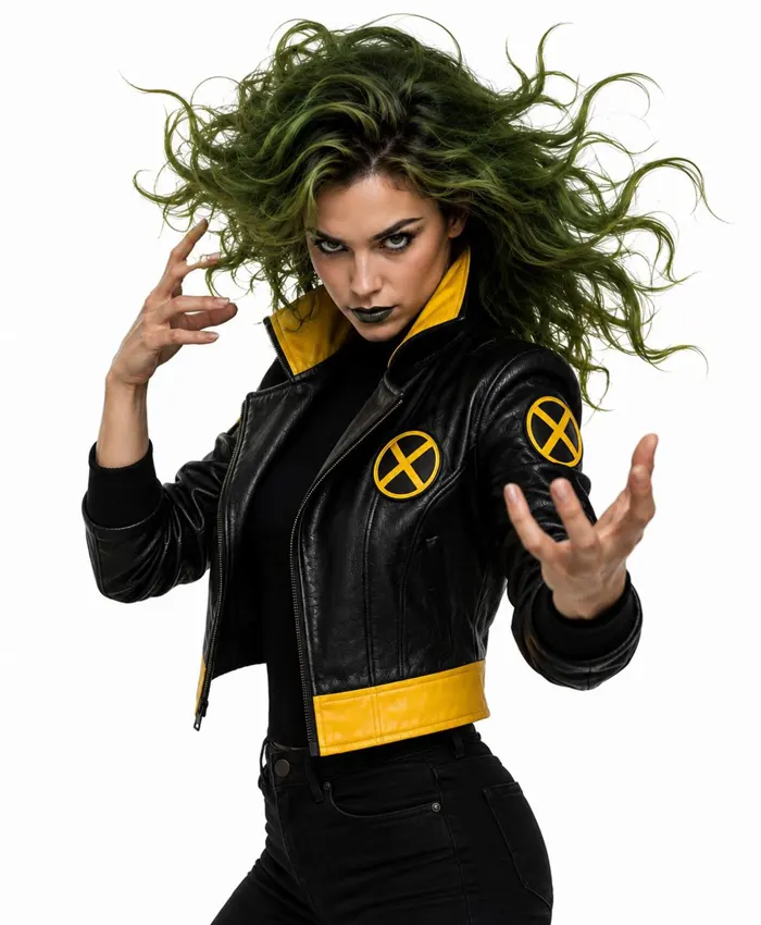 X-Men Rogue Black Yellow Leather Jacket Womens