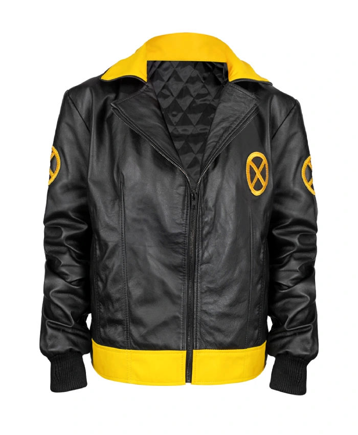 Black and yellow Rogue leather jacket with ribbed cuffs