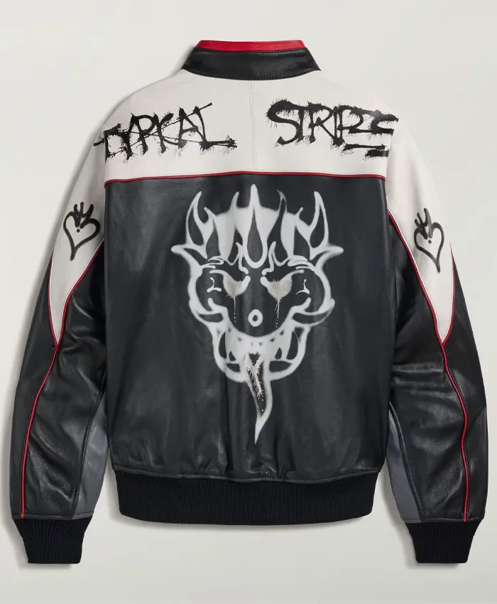 Y-3 Chito Graphic Black Leather Biker Jacket Back