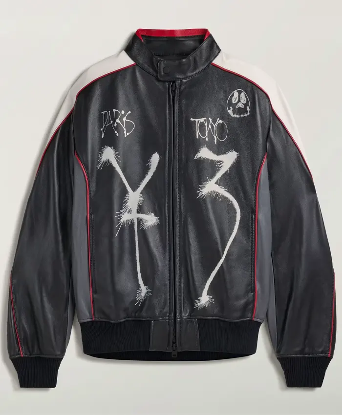 Y-3 Chito Graphic Black Leather Biker Jacket
