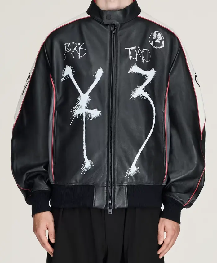 Y-3 Chito Graphic Leather bomber Jacket Mens