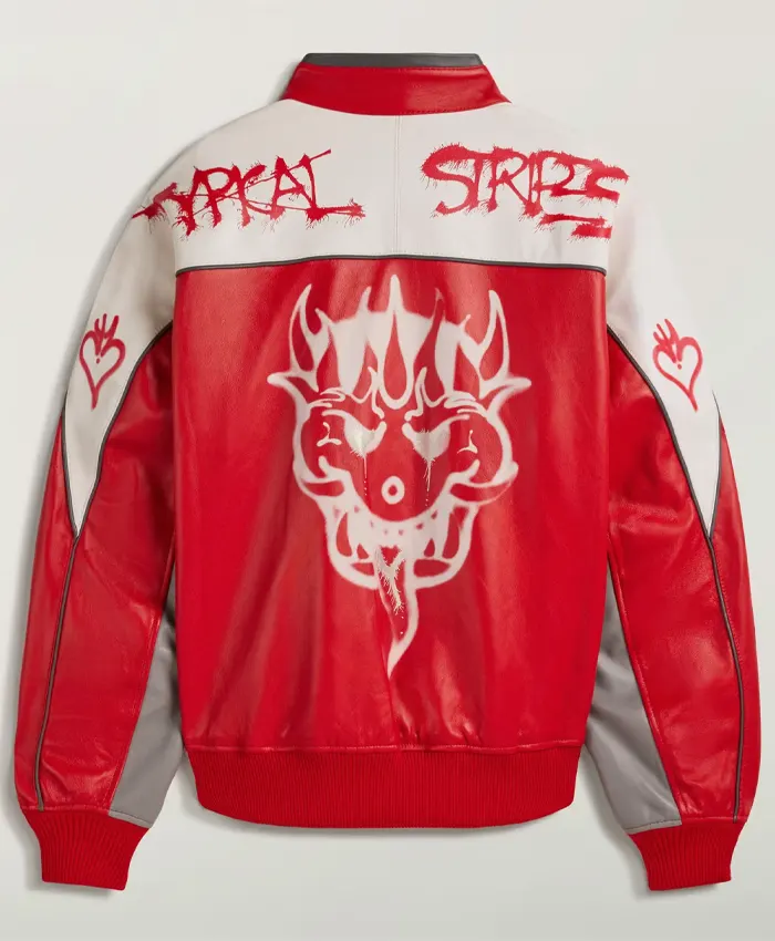 Y-3 Chito Graphic Red Leather Biker Jacket Back