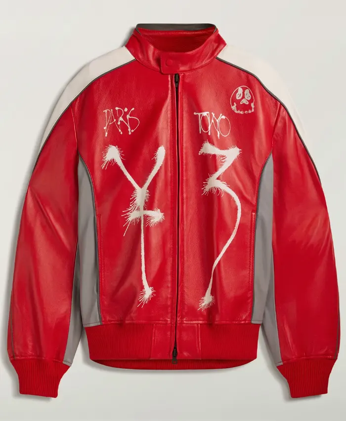Y-3 Chito Graphic Red Leather Biker Jacket