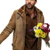 Yancy Grey TV Series Ransom Canyon 2026 Jack Schumacher Brown Shearling Suede Leather Jacket Front