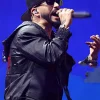 Yandel Venezuela Benefit Concert 2026 Black Leather Hooded Jacket Side View