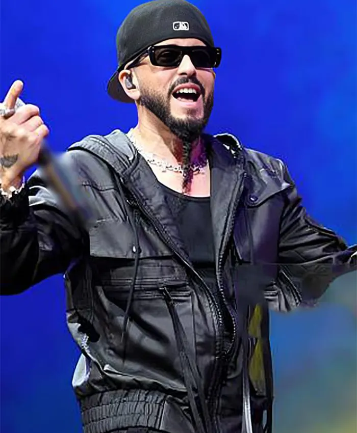 Yandel Venezuela Benefit Concert 2026 Black Leather Hooded Jacket