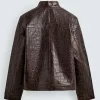 Zara Crocodile Style Leather Bomber Jacket Back