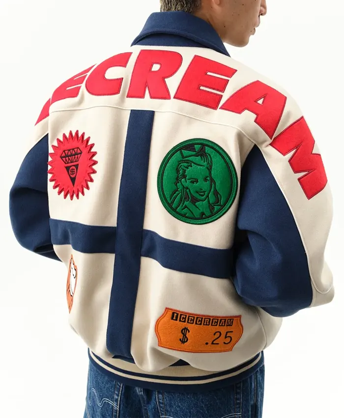 icecream checkout varsity jacket ecru blue