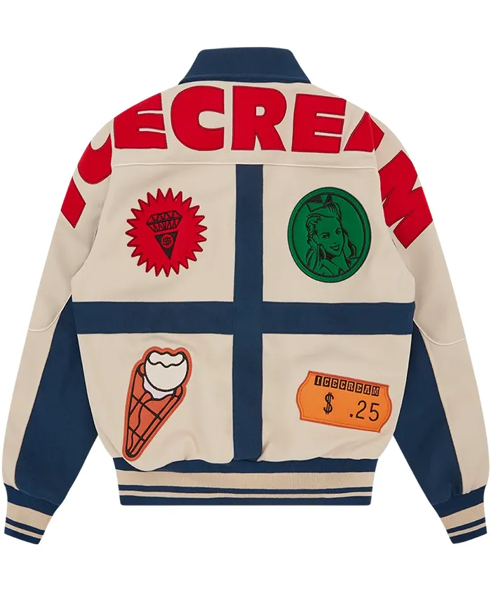 icecream fall 25 checkout varsity jacket ecru blue
