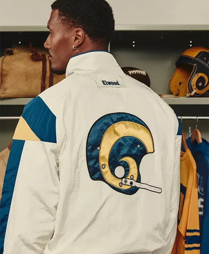 2026 Los Angeles Rams x Elwood Retro Helmet Windbreaker Off-White Track Jacket Back
