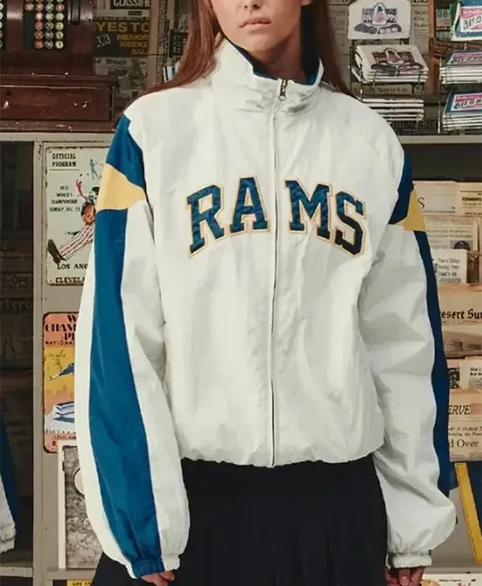 2026 Los Angeles Rams x Elwood Retro Helmet Windbreaker Off-White Track Jacket