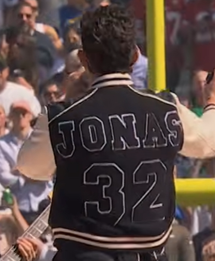 2026 NFL Pro Football Halftime Show Jonas Brothers Black and Off White Varsity Jacket Jonas 32
