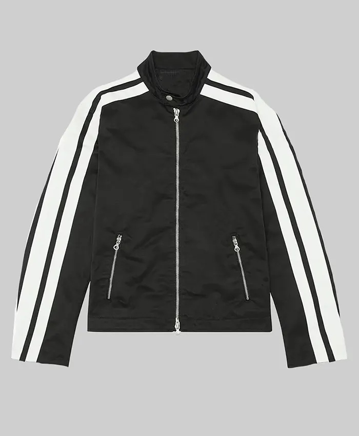 3D Jungkook Striped Black Leather Jacket