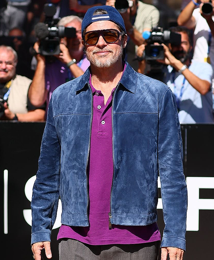 74th Film Festival Brad Pitt Blue Suede Jacket