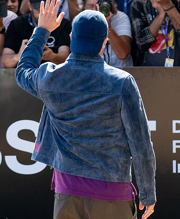 74th San Sebastian International Film Festival 2026 Brad Pitt Blue Suede Leather Jacket