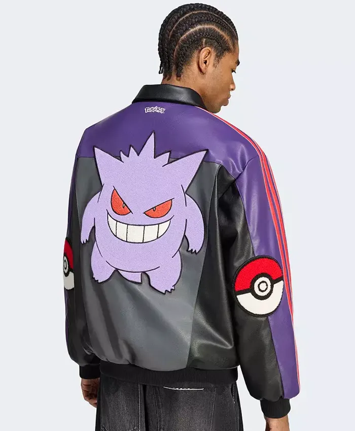 Adidas Originals Pokémon 8 Ball Gengar Leather Bomber Jacket back View