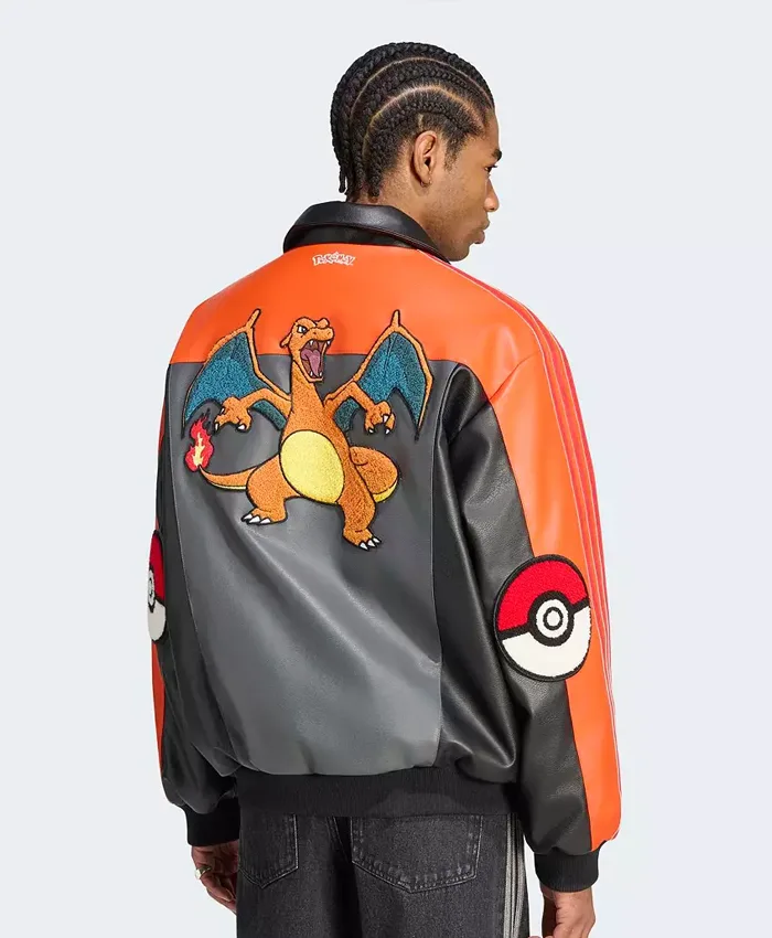 Adidas Originals X Pokémon 8 Ball Charizard Bomber Leather Jacket Back View