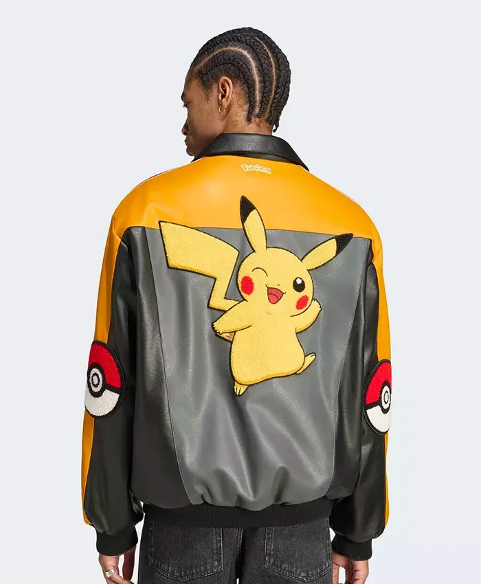Shop Adidas Originals Pokémon 8 Ball Pikachu Leather Bomber Jacket