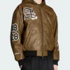 Adidas X Disney Mickey Mouse Dreams Brown Hooded Leather Bomber Jacket