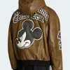Adidas X Disney Mickey Mouse Dreams Brown Hooded Leather Bomber Jacket Back View