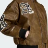 Adidas X Disney Mickey Mouse Dreams Brown Hooded Leather Bomber Jacket Side View