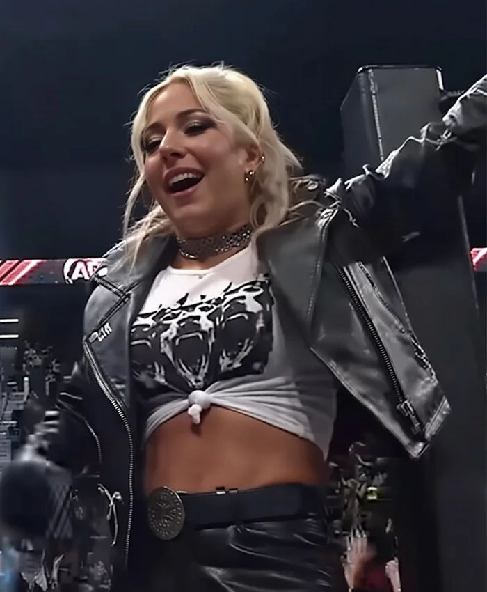 All Elite Wrestling Dynamite Live 2026 Mercedes Varnado Black Leather Jacket Front