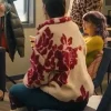 Anna Lambe TV Series North Of North 2026 Red Floral Sherpa Fleece Jacket Back View