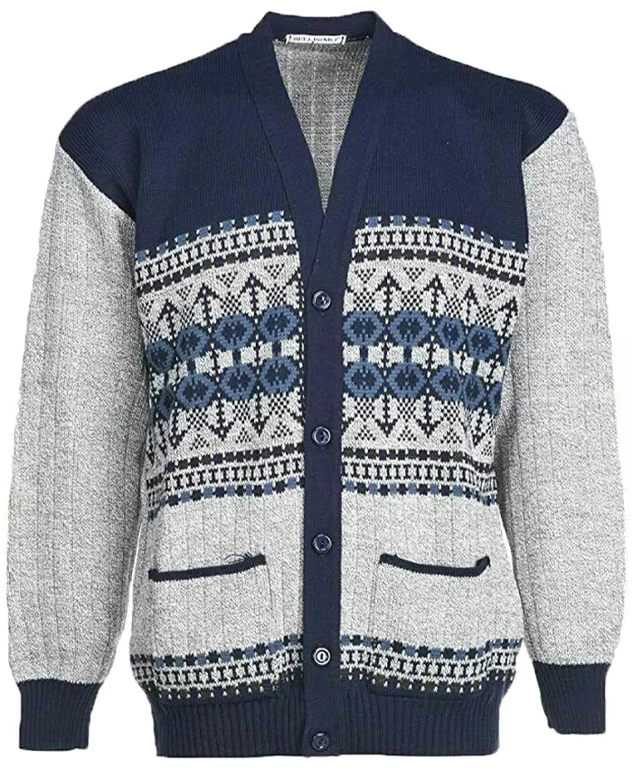 Bellissimo Men's V Neck Button-up Printed Cardigan