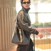 Belmont Cameli Paris Fashion Week 2026 Black Leather Jacket Side View