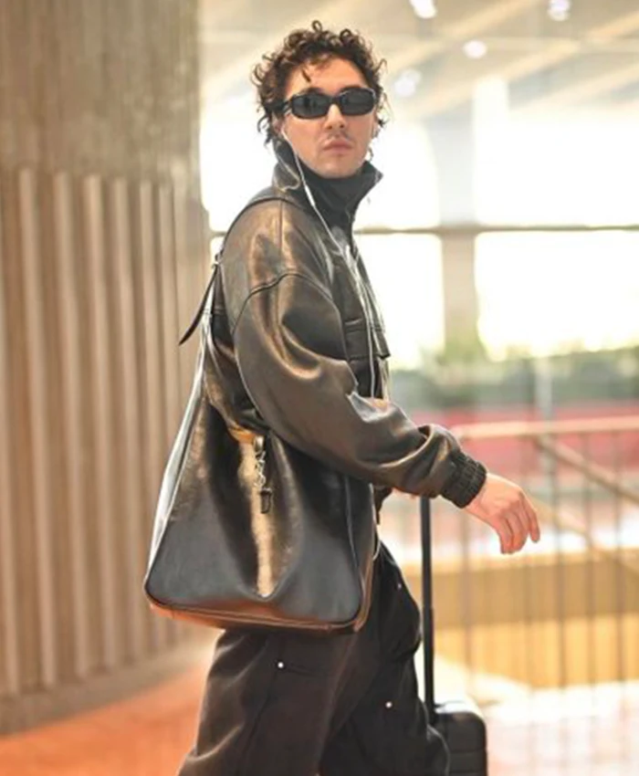 Belmont Cameli Paris Fashion Week 2026 Black Leather Jacket Side View