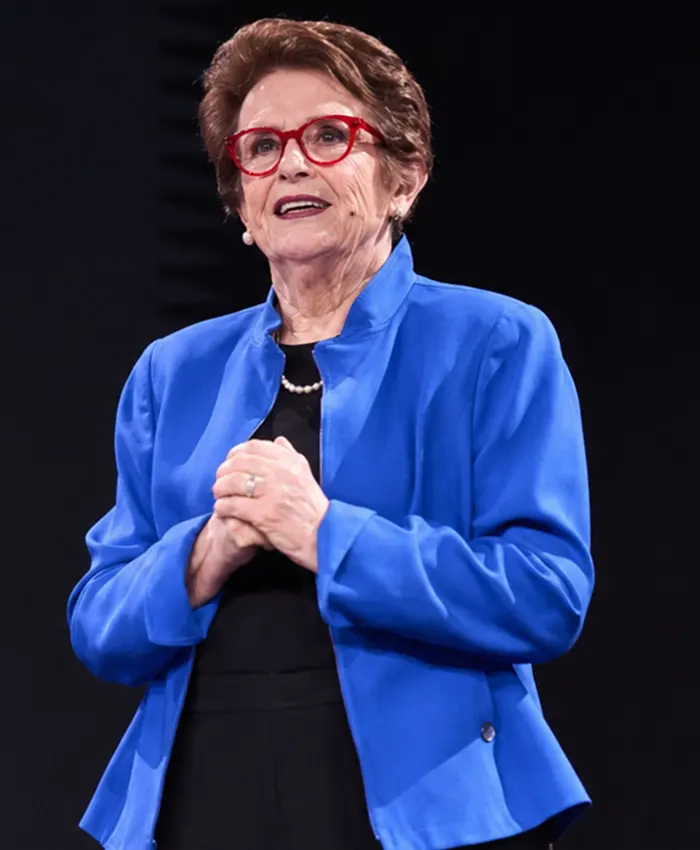Billie Jean King US Open Event 2026 Blue Wool Jacket Front View