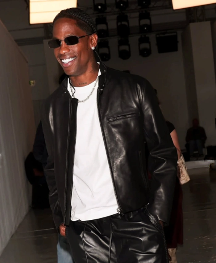 Bottega Veneta SS27 Travis Scott Black Cafe Racer Leather Jacket Front