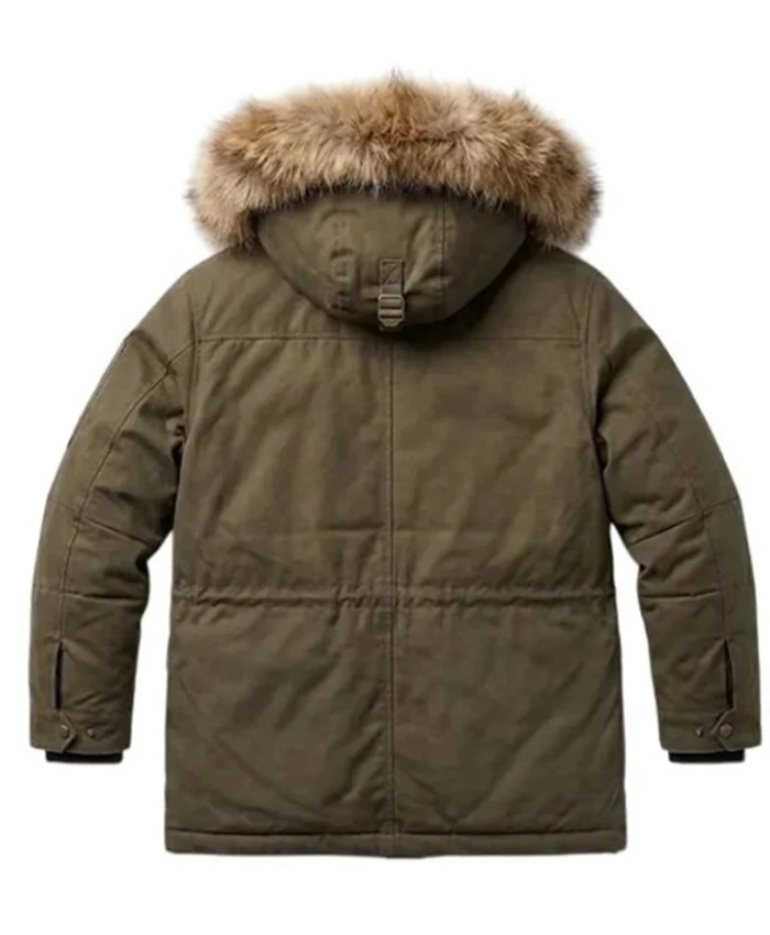 Brad Pitt Movie Heart of the Beast 2026 James Belmont Brown Hooded Parka Jacket Back View
