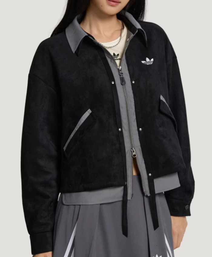 Buy Adidas 3S Deluxe W Black and Grey Wool Jacket Front