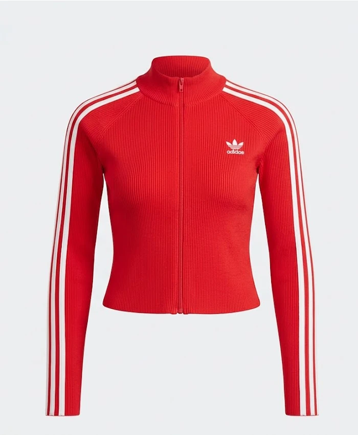 Buy Adidas Adicolor 3-Stripes Premium Red Slim Knit Track Jacket Front