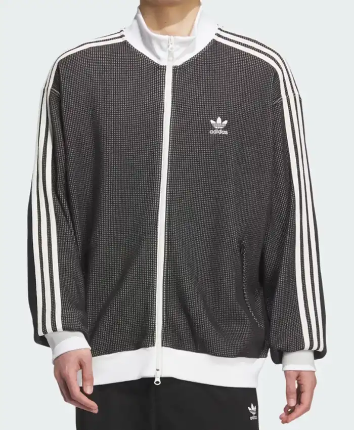 Buy Adidas Grid Pattern Knit Black and White Track Jacket On Sale