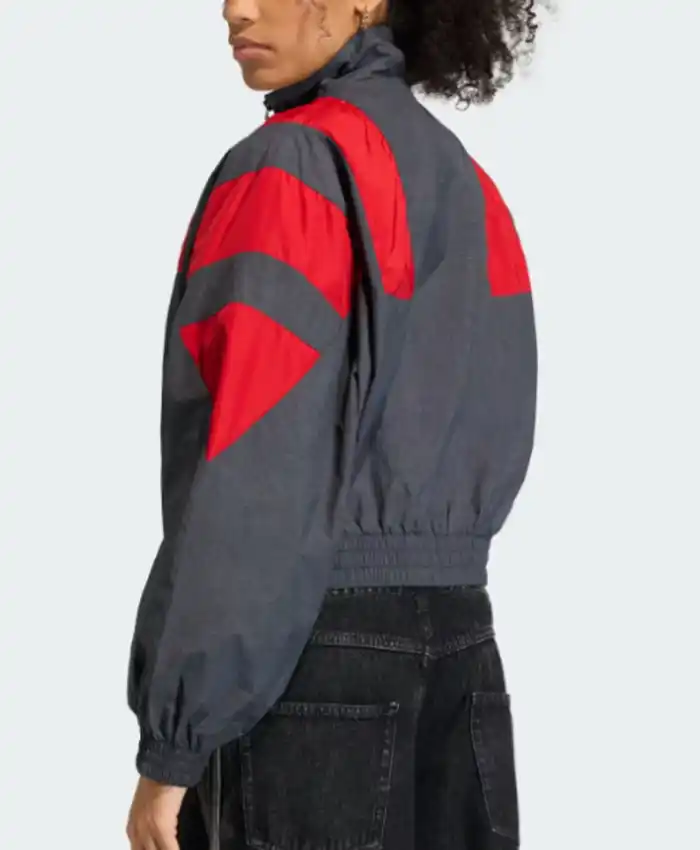 Buy Adidas x Blocked Washed Grey and Red Zip-up Track Jacket On Sale Back View