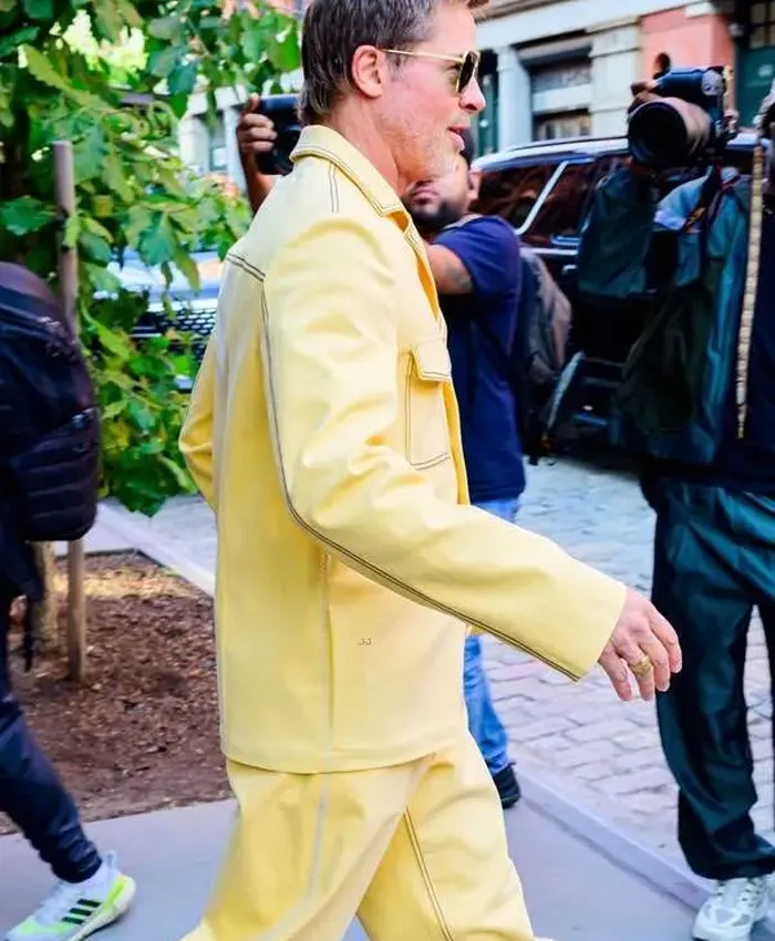 Buy Brad Pitt 1970s Leisure Vinatge Yellow Cotton Suit Side