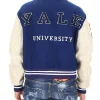 Buy Calvin Klein x Raf Simons Yale University Beige and Blue Varsity Jacket Back View