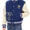 Buy Calvin Klein x Raf Simons Yale University Beige and Blue Varsity Jacket Side View