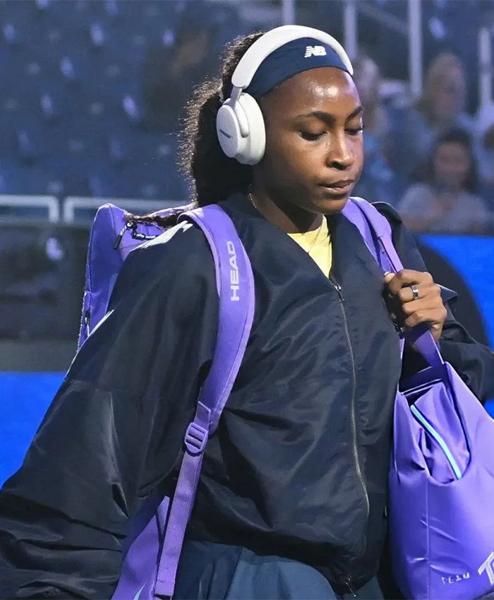 Buy Coco Gauff 2026 US Open Black Oversized Bomber Jacket Front