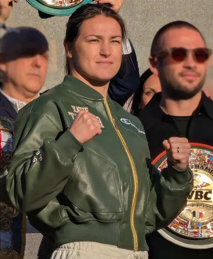 Buy Croke Park Event 2026 Katie Taylor Green Leather Jacket On Sale